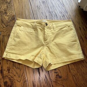 Market & Spruce Women Shorts Yellow 4 Pockets Zip Button Cotton Blend Stretch